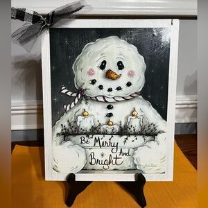 NWT-⛄️SNOWMAN Hanging Picture “Be Merry and Bright”